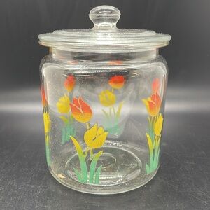 Vintage Tulip Flower Stash Jar Vanity Jar Storage Ombre Color Glass Canister